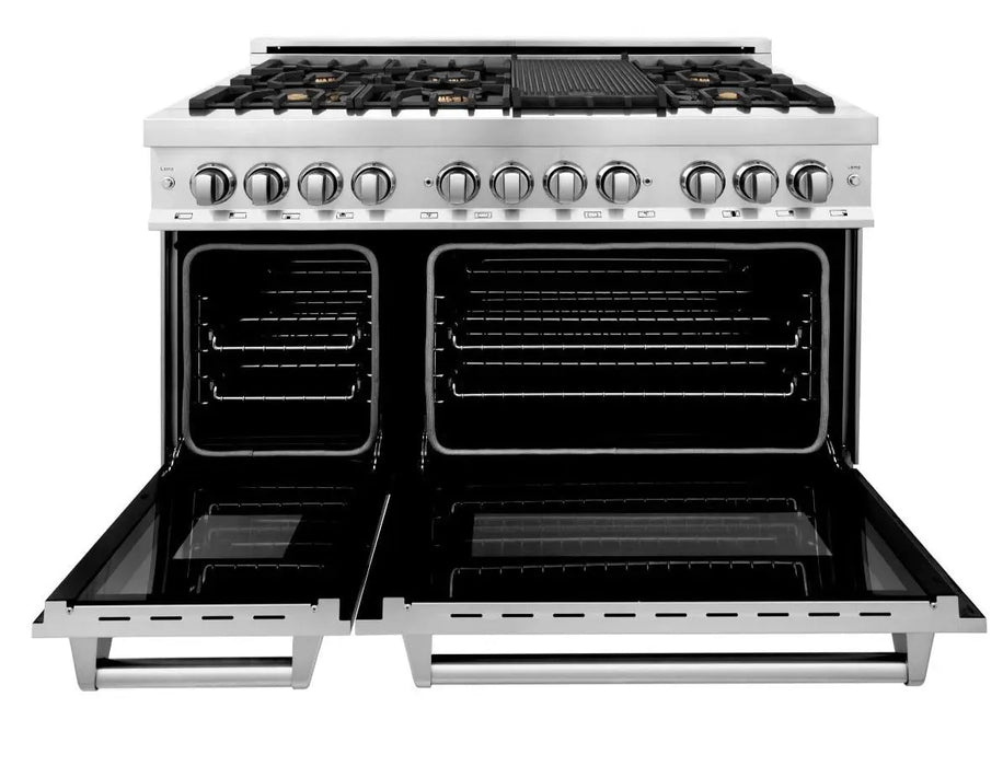 ZLINE 48" Dual Fuel Range in Stainless Steel with Brass Burners, RA-BR-48 ZLINE
