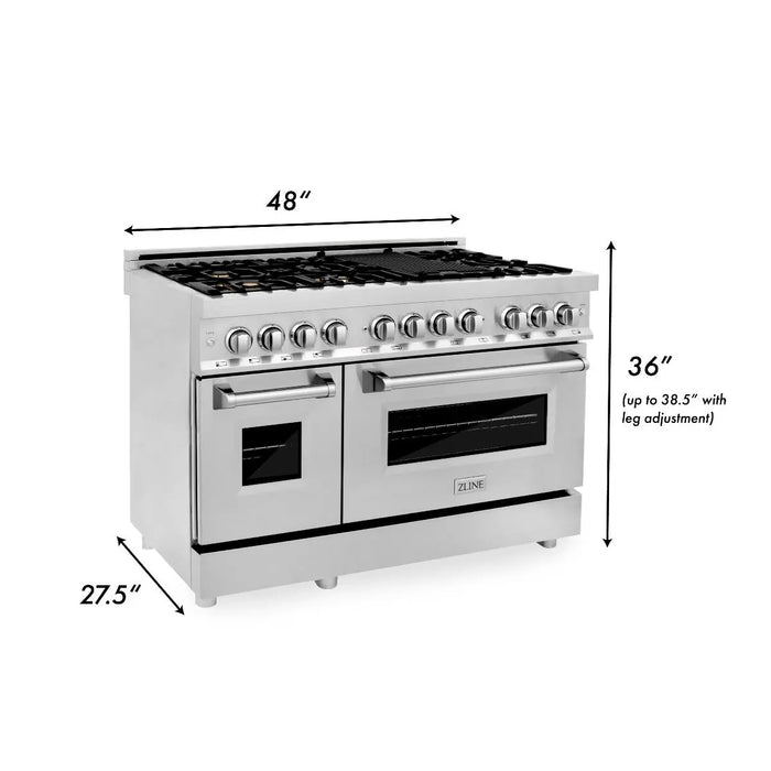 ZLINE 48" Dual Fuel Range in Stainless Steel with Brass Burners, RA-BR-48 ZLINE