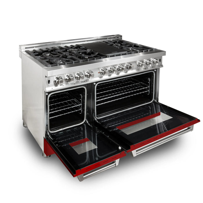 ZLINE 48" Dual Fuel Range in Stainless Steel with Red Matte Doors, RA-RM-48 ZLINE