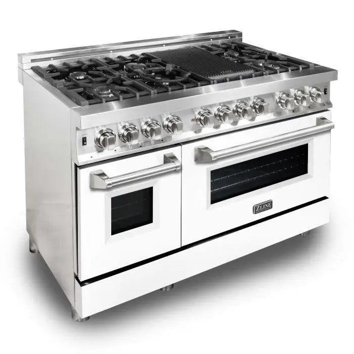 ZLINE 48" Dual Fuel Range in Stainless Steel with White Matte Doors, RA-WM-48 ZLINE