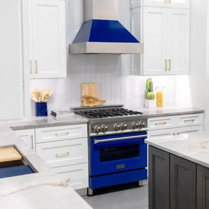 ZLINE 48" Ducted Wall Mount Range Hood in DuraSnow® Stainless Steel with Blue Gloss Shell, 8654BG-48 ZLINE Dreamwood Living