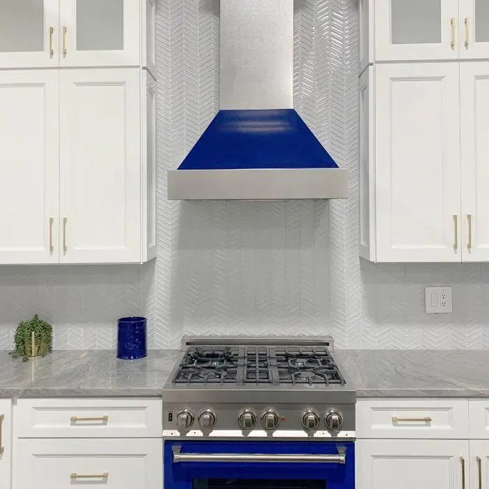 ZLINE 48" Ducted Wall Mount Range Hood in DuraSnow® Stainless Steel with Blue Gloss Shell, 8654BG-48 ZLINE Dreamwood Living