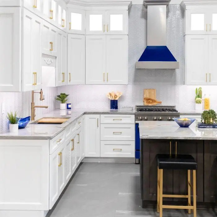 ZLINE 48" Ducted Wall Mount Range Hood in DuraSnow® Stainless Steel with Blue Gloss Shell, 8654BG-48 ZLINE Dreamwood Living