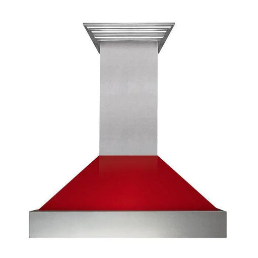 ZLINE 48" Ducted Wall Mount Range Hood in DuraSnow® Stainless Steel with Red Gloss Shell, 8654RG-48 ZLINE