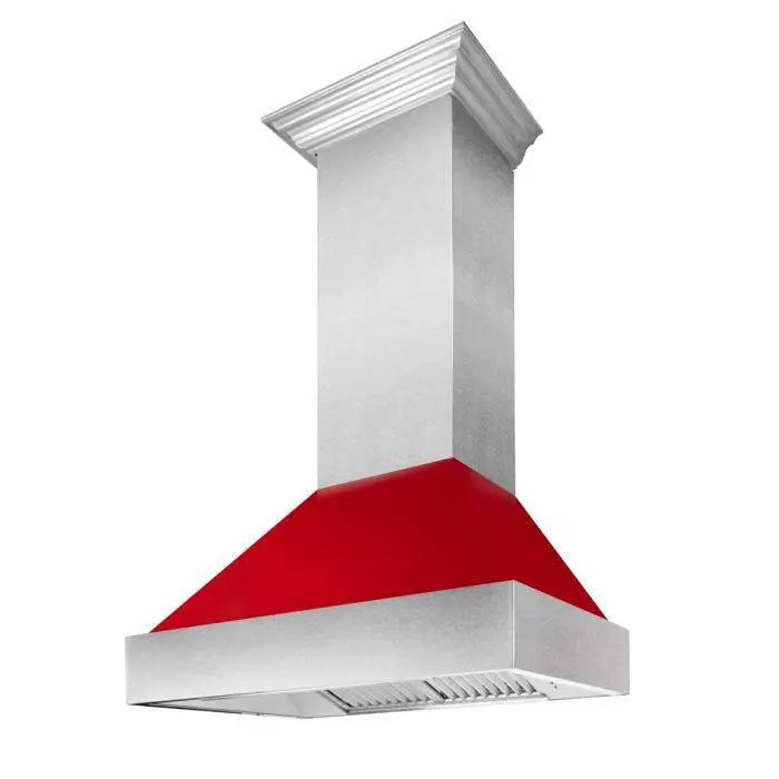 ZLINE 48" Ducted Wall Mount Range Hood in DuraSnow® Stainless Steel with Red Gloss Shell, 8654RG-48 ZLINE