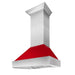 ZLINE 48" Ducted Wall Mount Range Hood in DuraSnow® Stainless Steel with Red Gloss Shell, 8654RG-48 ZLINE