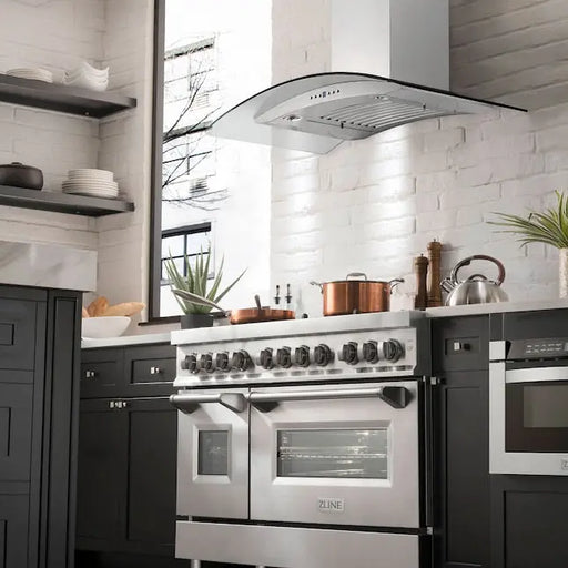 ZLINE 48" Ducted Wall Mount Range Hood in Stainless Steel & Glass with CrownSound®  Built-in Bluetooth Speakers, KN4CRN-BT-48 ZLINE Dreamwood Living