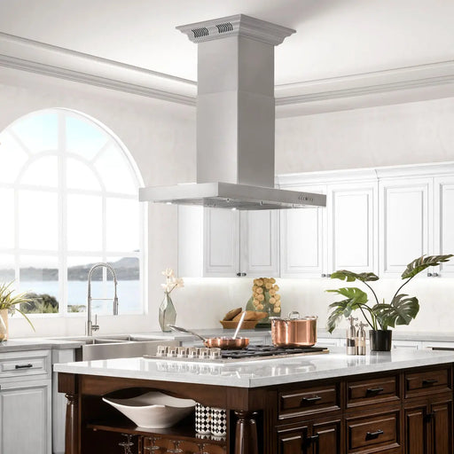 ZLINE 48" Island Mount Range Hood in Stainless Steel with CrownSound® Bluetooth Speakers, KE2iCRN-BT-48 ZLINE