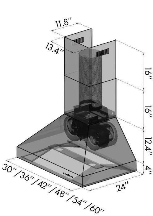 ZLINE 48" Professional Ducted Wall Mount Range Hood in Stainless Steel, 667-48 ZLINE