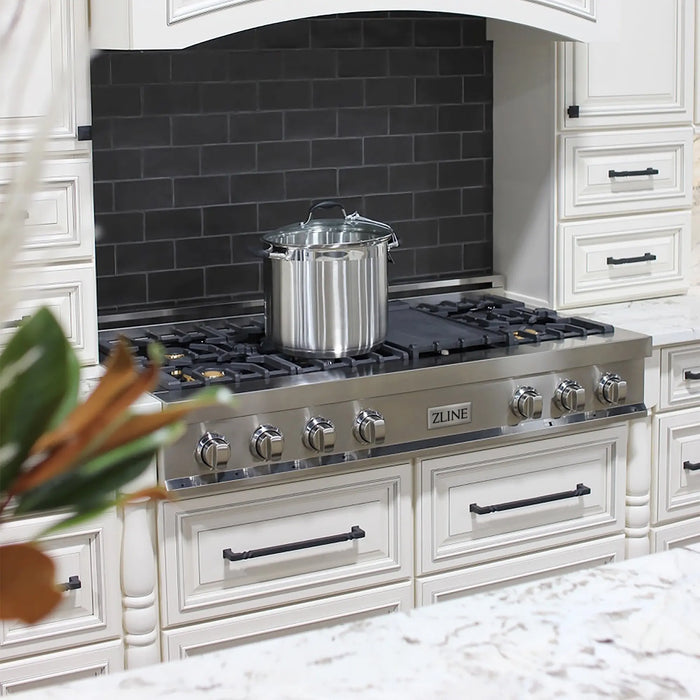 ZLINE 48" Rangetop in Stainless Steel with 7 Gas Brass Burners and Griddle, RT-BR-GR-48 ZLINE Dreamwood Living