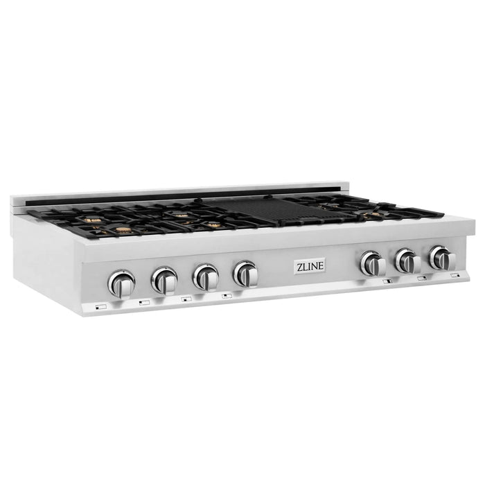 ZLINE 48" Rangetop in Stainless Steel with 7 Gas Brass Burners and Griddle, RT-BR-GR-48 ZLINE Dreamwood Living