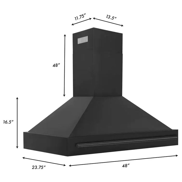 ZLINE 48" Wall Mount Range Hood in Black Stainless Steel with Black Stainless Steel Handle, BS655-48-BS ZLINE