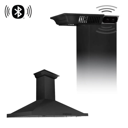 ZLINE 48" Wall Mount Range Hood in Black Stainless Steel with CrownSound™ Speakers, BSKBNCRN-BT-48 ZLINE