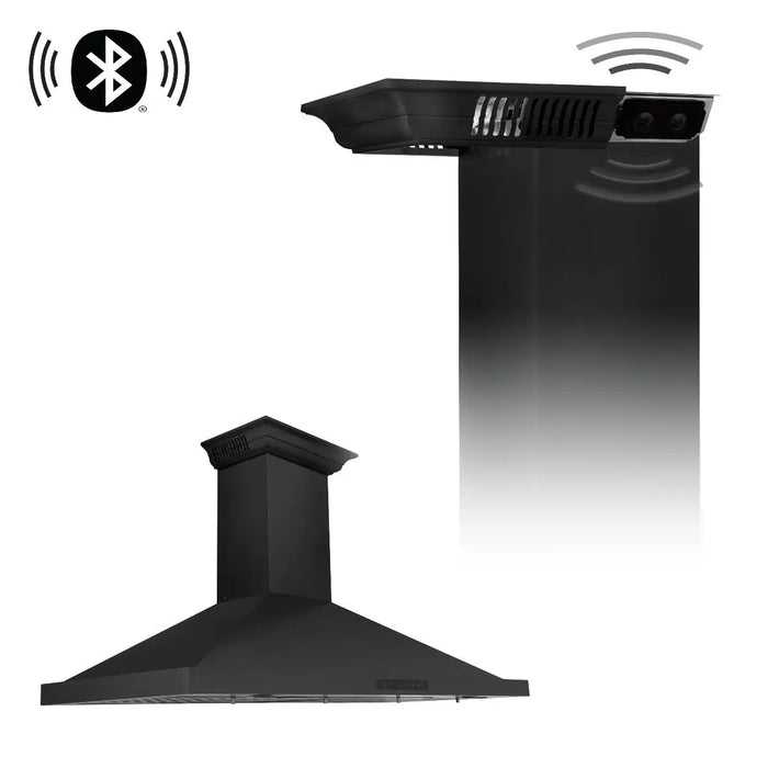 ZLINE 48" Wall Mount Range Hood in Black Stainless Steel with CrownSound™ Speakers, BSKBNCRN-BT-48 ZLINE