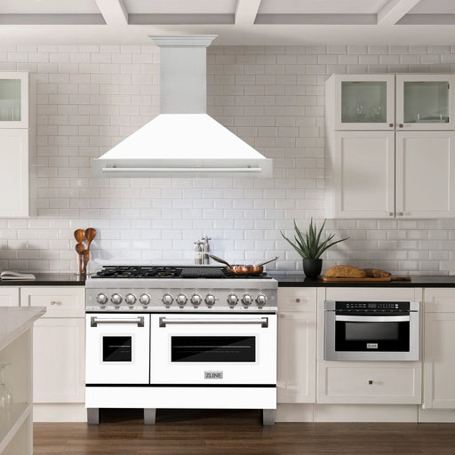 ZLINE 48" Wall Mount Range Hood in DuraSnow® Stainless Steel White Matte Shell, 8654SNX-WM-48 ZLINE Dreamwood Living