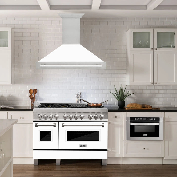 ZLINE 48" Wall Mount Range Hood in DuraSnow® Stainless Steel White Matte Shell, 8654SNX-WM-48 ZLINE Dreamwood Living