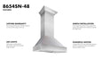 ZLINE 48" Wall Mount Range Hood in DuraSnow® Stainless Steel & DuraSnow® Shell , 8654SN-48 ZLINE