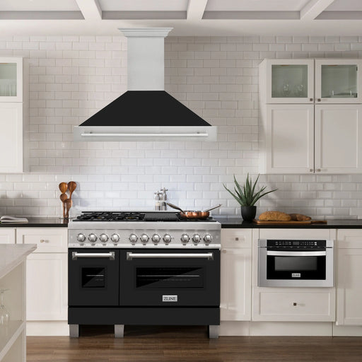 ZLINE 48" Wall Mount Range Hood in DuraSnow® Stainless Steel with Black Matte Shell, 8654SNX-BLM-48 ZLINE Dreamwood Living