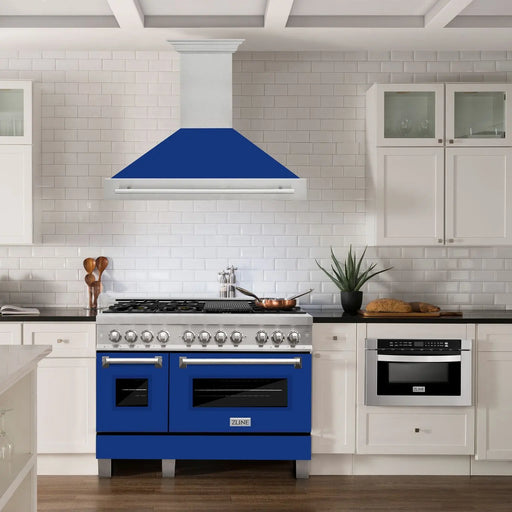 ZLINE 48" Wall Mount Range Hood in DuraSnow® Stainless Steel with Blue Gloss Shell, 8654SNX-BG-48 ZLINE Dreamwood Living