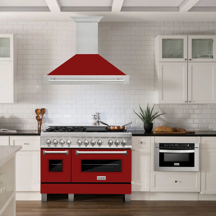 ZLINE 48" Wall Mount Range Hood in DuraSnow® Stainless Steel with Red Gloss Shell, 8654SNX-RG-48 ZLINE Dreamwood Living