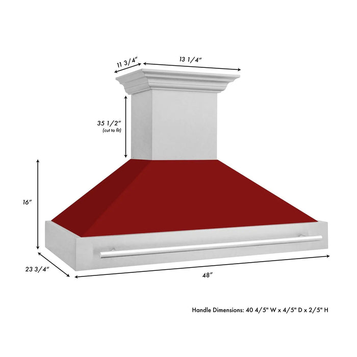 ZLINE 48" Wall Mount Range Hood in DuraSnow® Stainless Steel with Red Gloss Shell, 8654SNX-RG-48 ZLINE Dreamwood Living