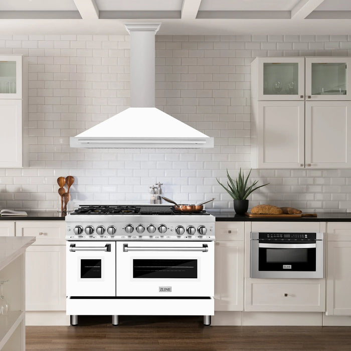 ZLINE 48" Wall Mount Range Hood in DuraSnow® Stainless Steel with White Matte Shell, KB4SNX-WM-48 ZLINE Dreamwood Living