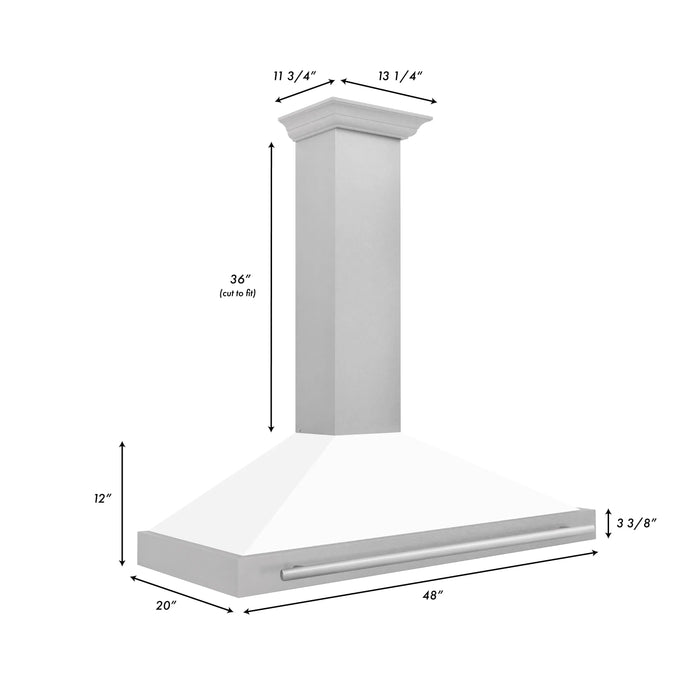 ZLINE 48" Wall Mount Range Hood in DuraSnow® Stainless Steel with White Matte Shell, KB4SNX-WM-48 ZLINE Dreamwood Living