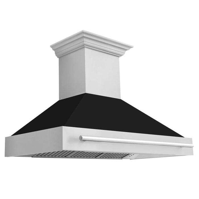 ZLINE 48" Wall Mount Range Hood in Stainless Steel with Black Matte Shell and Stainless Steel Handle, 8654STX-BLM-48 ZLINE Dreamwood Living