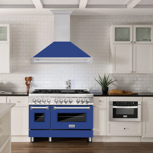 ZLINE 48" Wall Mount Range Hood in Stainless Steel with Blue Matte Shell, 8654STX-BM-48 ZLINE Dreamwood Living