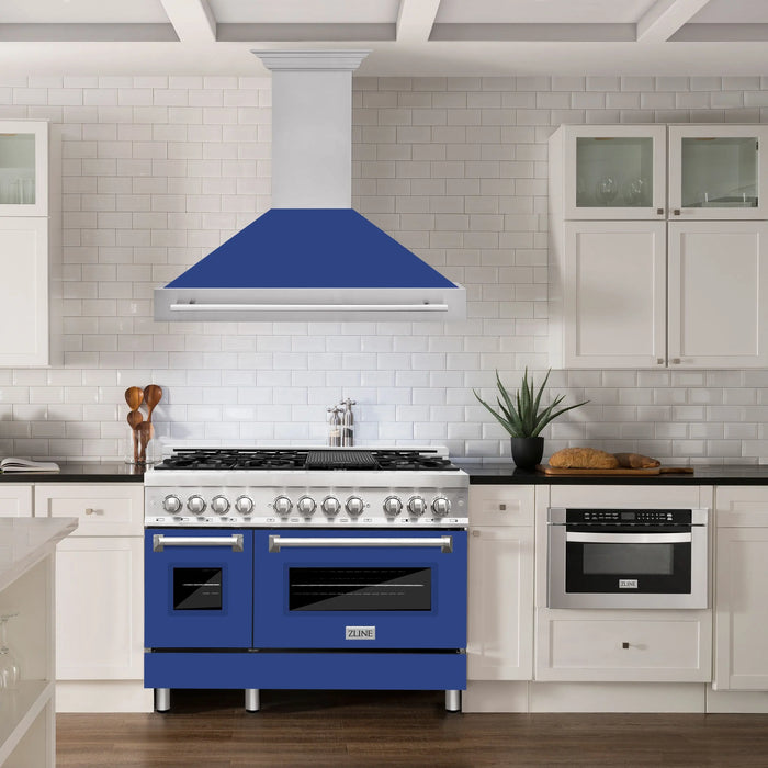 ZLINE 48" Wall Mount Range Hood in Stainless Steel with Blue Matte Shell, 8654STX-BM-48 ZLINE Dreamwood Living