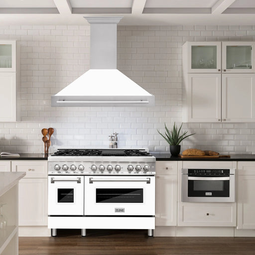 ZLINE 48" Wall Mount Range Hood in Stainless Steel with White Matte Shell, 8654STX-WM-48 ZLINE Dreamwood Living