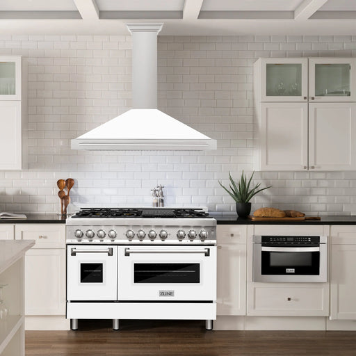 ZLINE 48" Wall Mount Range Hood in Stainless Steel with White Matte Shell, KB4STX-WM-48 ZLINE Dreamwood Living