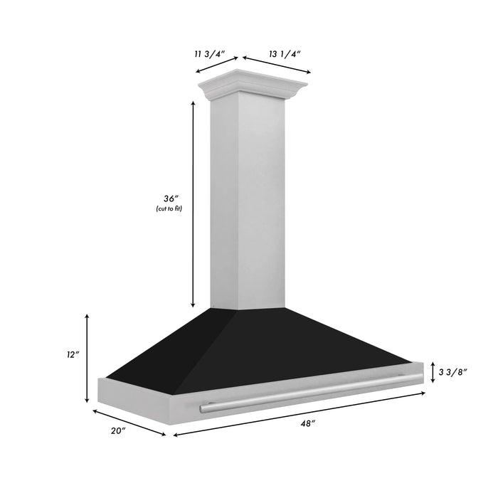 ZLINE 48"Wall Mount Range Hood in DuraSnow® Stainless Steel with Black Matte Shell, KB4SNX-BLM-48 ZLINE