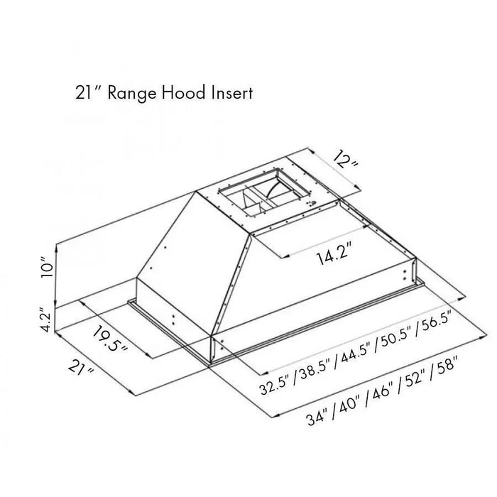 ZLINE 52 in. Width Wall Mount Range Hood Insert (21 in. Depth), 721-52 ZLINE Dreamwood Living