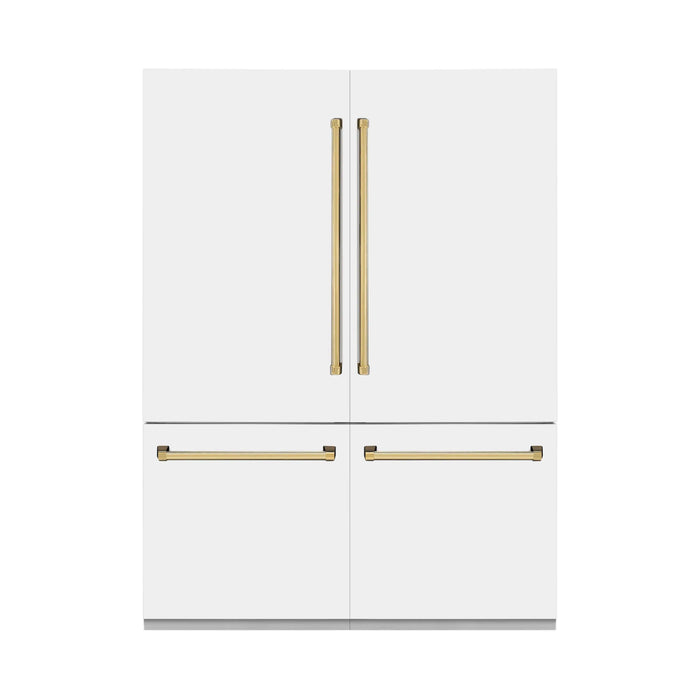 ZLINE 60" Autograph Edition Built-In 4-Door French Door Refrigerator in White Matte with Gold Accents, RBIVZ-WM-60-G ZLINE Dreamwood Living