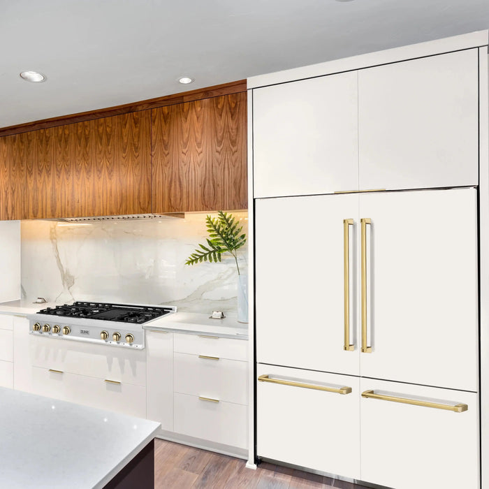 ZLINE 60" Autograph Edition Built-In 4-Door French Door Refrigerator in White Matte with Gold Accents, RBIVZ-WM-60-G ZLINE Dreamwood Living