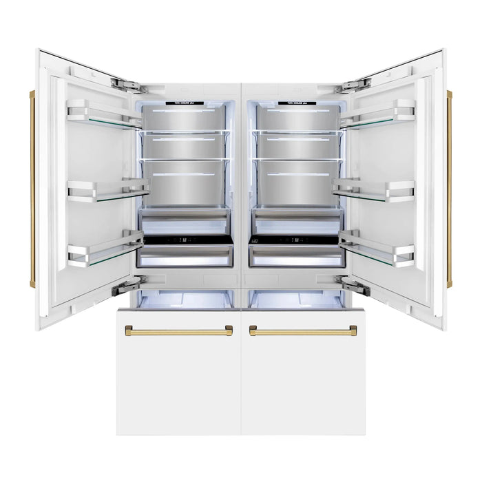ZLINE 60" Autograph Edition Built-In 4-Door French Door Refrigerator in White Matte with Gold Accents, RBIVZ-WM-60-G ZLINE Dreamwood Living