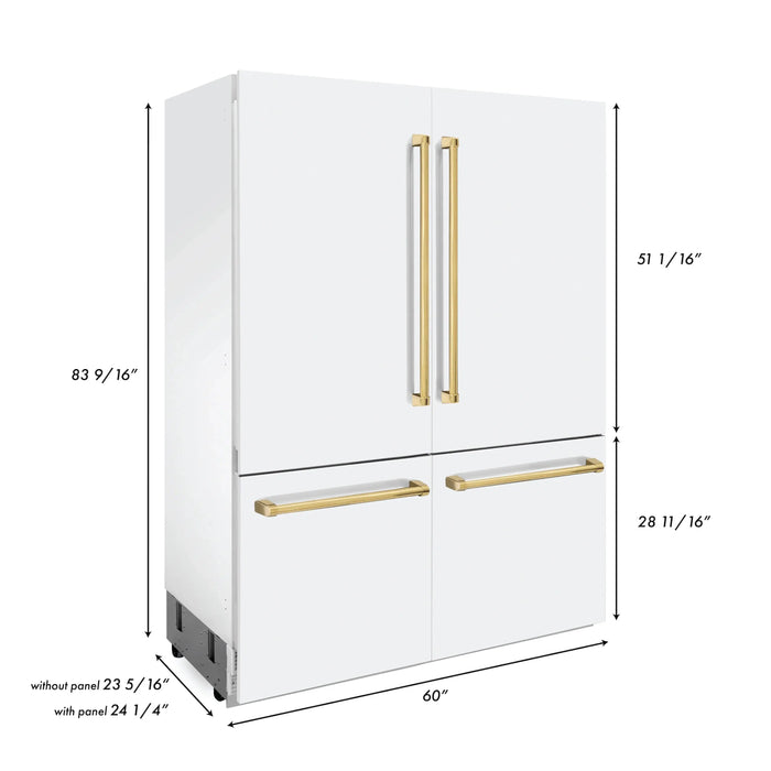 ZLINE 60" Autograph Edition Built-In 4-Door French Door Refrigerator in White Matte with Gold Accents, RBIVZ-WM-60-G ZLINE Dreamwood Living