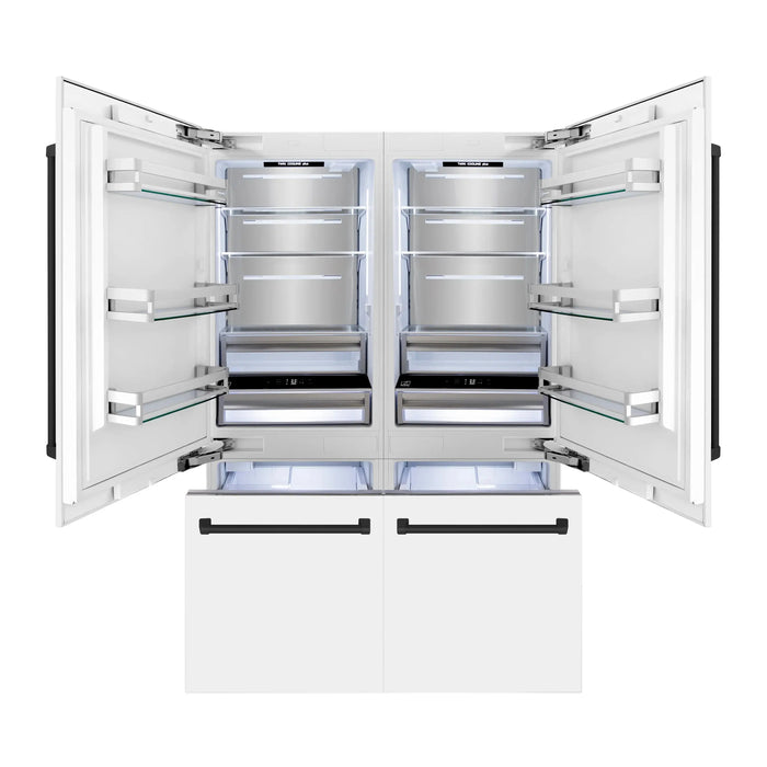 ZLINE 60" Autograph Edition Built-In 4-Door French Door Refrigerator in White Matte with Matte Black Accents, RBIVZ-WM-60-MB ZLINE Dreamwood Living