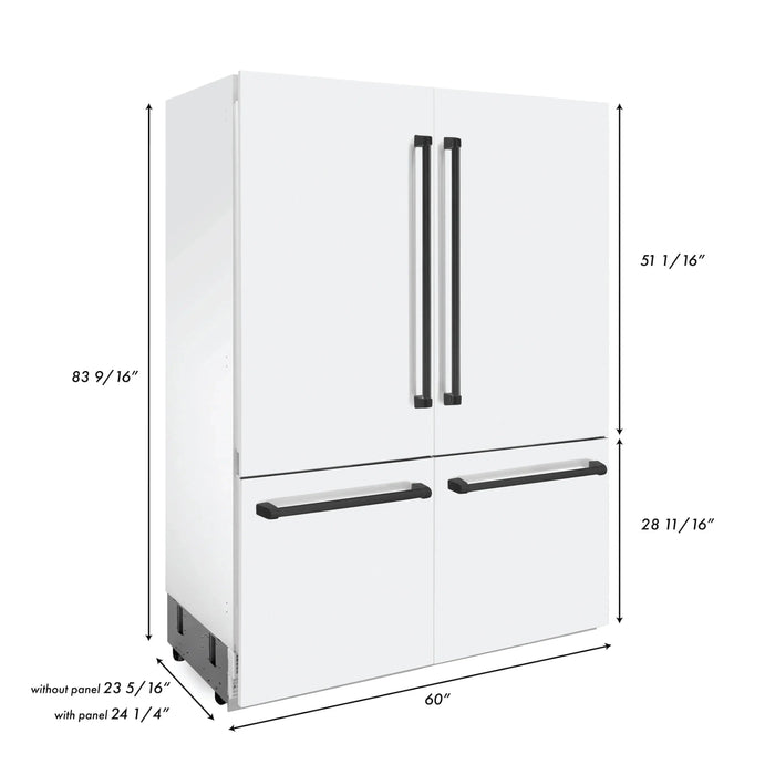 ZLINE 60" Autograph Edition Built-In 4-Door French Door Refrigerator in White Matte with Matte Black Accents, RBIVZ-WM-60-MB ZLINE Dreamwood Living