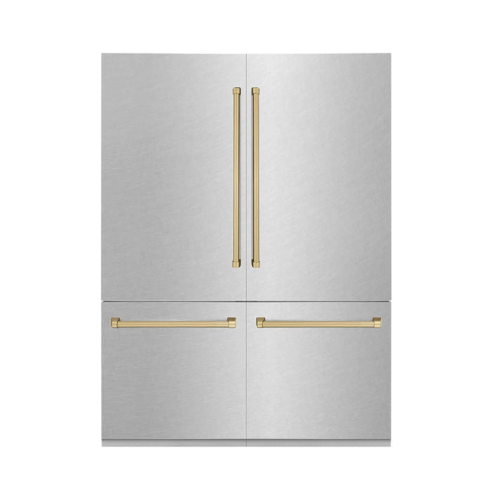 ZLINE 60" Autograph Edition Built-In 4-Door Refrigerator in DuraSnow® Stainless Steel with Champagne Bronze Accents, RBIVZ-SN-60-CB ZLINE Dreamwood Living