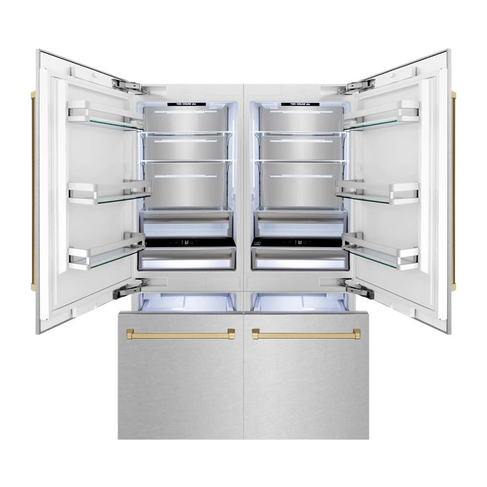 ZLINE 60" Autograph Edition Built-In 4-Door Refrigerator in DuraSnow® Stainless Steel with Champagne Bronze Accents, RBIVZ-SN-60-CB ZLINE Dreamwood Living