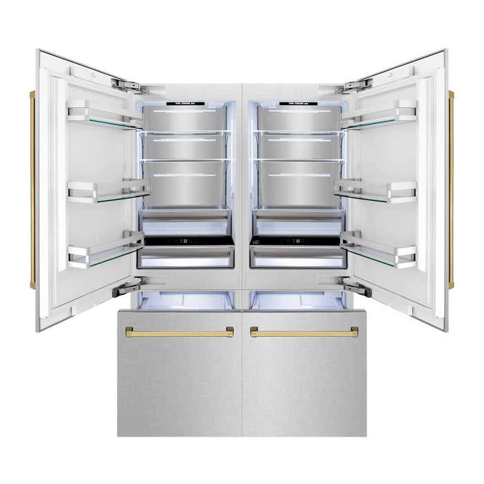ZLINE 60" Autograph Edition Built-In 4-Door Refrigerator in DuraSnow® Stainless Steel with Gold Accents ZLINE Dreamwood Living