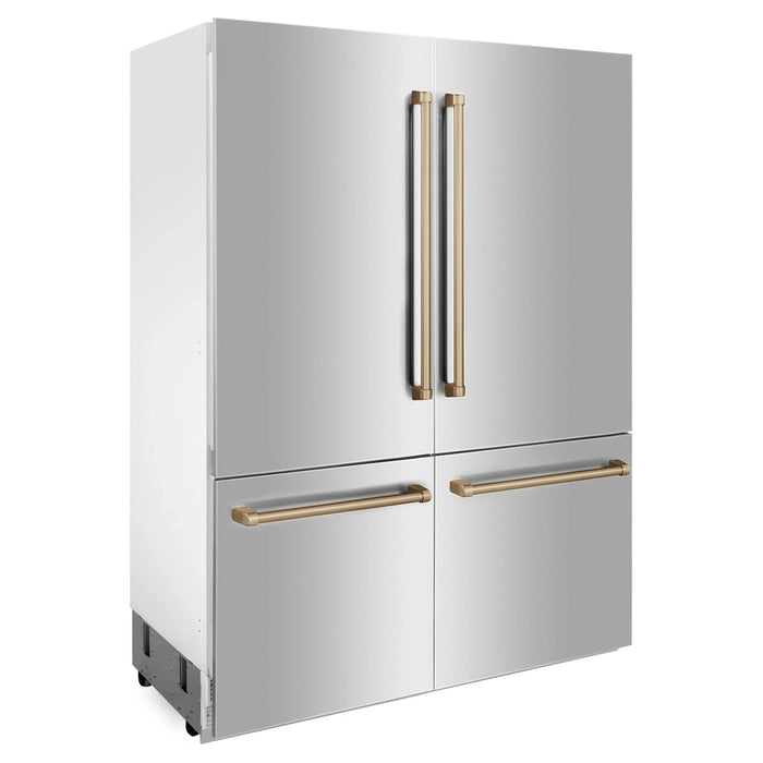 ZLINE 60" Autograph Edition Built In 4-Door Refrigerator in Stainless Steel with Champagne Bronze Accents, RBIVZ-304-60-CB ZLINE Dreamwood Living