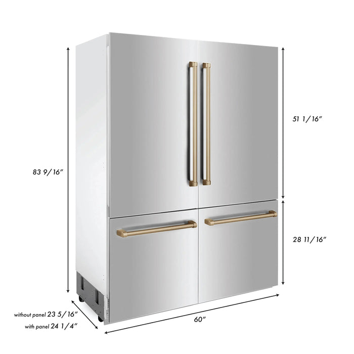 ZLINE 60" Autograph Edition Built In 4-Door Refrigerator in Stainless Steel with Champagne Bronze Accents, RBIVZ-304-60-CB ZLINE Dreamwood Living