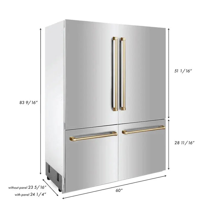 ZLINE 60" Autograph Edition Built-In 4-Door Refrigerator in Stainless Steel with Gold Accents, RBIVZ-304-60-G ZLINE Dreamwood Living