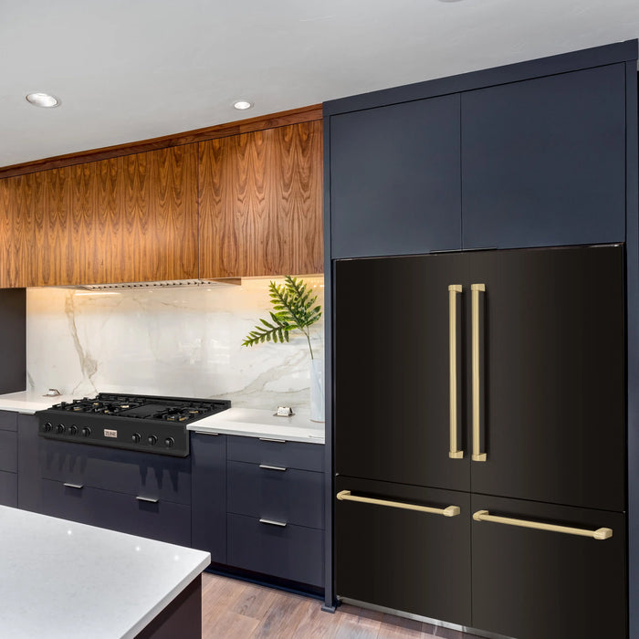 ZLINE 60" Autograph Edition Built-in 4-Door French Door Refrigerator in Black Stainless with Champagne Bronze Accents, RBIVZ-BS-60-CB ZLINE Dreamwood Living