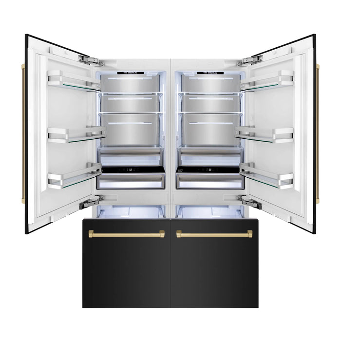 ZLINE 60" Autograph Edition Built-in 4-Door French Door Refrigerator in Black Stainless with Champagne Bronze Accents, RBIVZ-BS-60-CB ZLINE Dreamwood Living