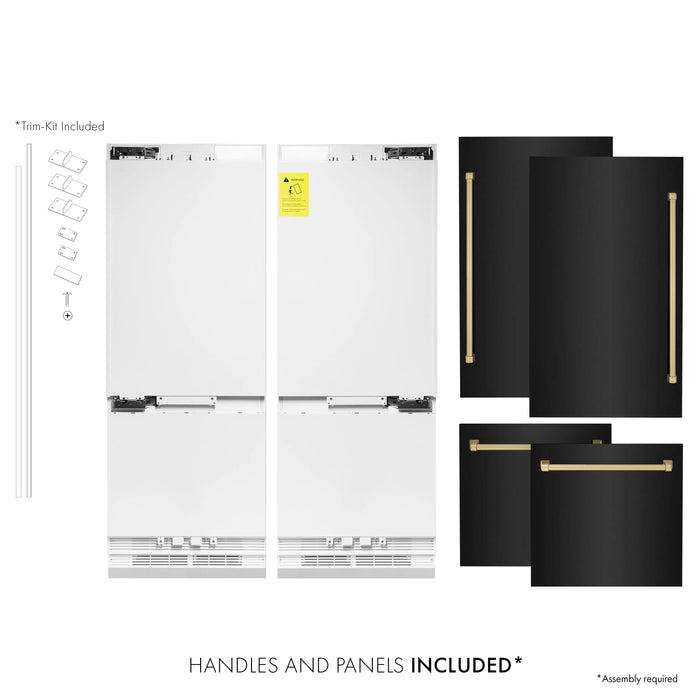 ZLINE 60" Autograph Edition Built-in 4-Door French Door Refrigerator in Black Stainless with Champagne Bronze Accents, RBIVZ-BS-60-CB ZLINE Dreamwood Living