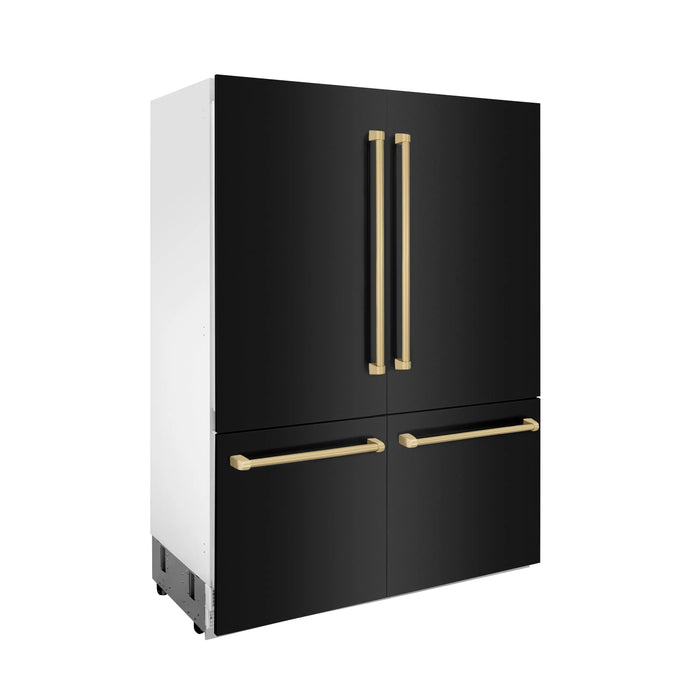ZLINE 60" Autograph Edition Built-in 4-Door French Door Refrigerator in Black Stainless with Champagne Bronze Accents, RBIVZ-BS-60-CB ZLINE Dreamwood Living